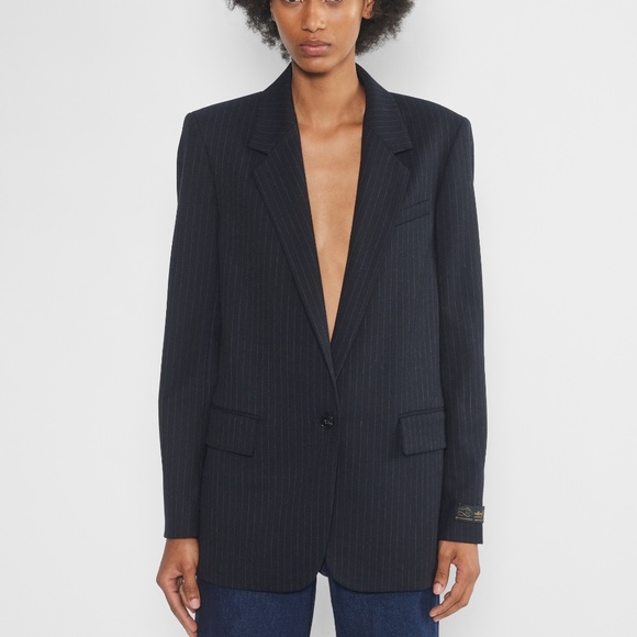 NWT Aritzia Wilfred New Generation Blazer - Navy Pinstripes - Sz 8 - Picture 1 of 11